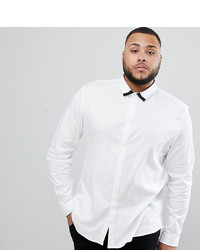 ASOS DESIGN Plus Slim Twill Shirt With Collar Contrast Detail In White