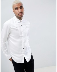 ASOS DESIGN Regular Fit Western Viscose Shirt In White With Black Poppers