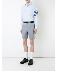 Thom Browne Round Collar Shirt With Woven 4 Bar Stripe In Blue And White University Stripe Oxford