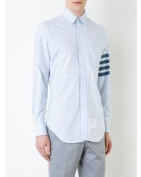 Thom Browne Round Collar Shirt With Woven 4 Bar Stripe In Blue And White University Stripe Oxford