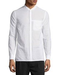 Helmut Lang Seersucker Long Sleeve Bomber Shirt Optic White