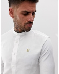 Siksilk Shirt With Grandad Collar In White