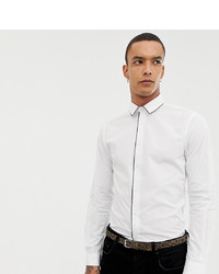 Twisted Tailor Skinny Fit Shirt In White With Metallic Piping