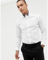 Twisted Tailor Skinny Fit Shirt In White With Metallic Wing Tips