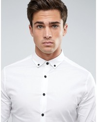Asos Skinny Shirt In White With Contrast Buttons And Button Down Collar
