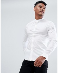 ASOS DESIGN Skinny Shirt In White With Grandad Collar