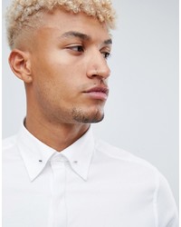 ASOS DESIGN Skinny Twill Shirt With Collar Bar In White