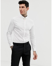 ASOS DESIGN Slim Fit Sa Shirt With Penny Collar Collar Bar In White