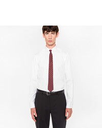 Paul Smith Slim Fit White Cotton Penny Collar Shirt With Artist Stripe Cuff Lining