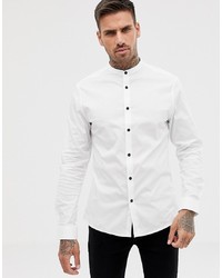 ASOS DESIGN Slim Shirt In White With Grandad Collar And Contrast Buttons