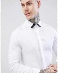 ASOS DESIGN Slim Twill Shirt With Collar Contrast Detail In White