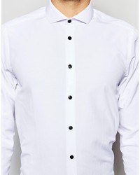 Asos Smart Shirt In Long Sleeve With Cutaway Collar And Contrast Buttons