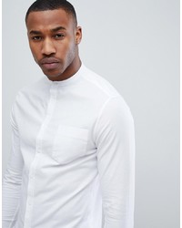 ASOS DESIGN Smart Skinny Oxford Shirt With Grandad Collar In White