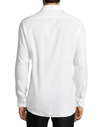 Luciano Barbera Solid Cotton Blend Sport Shirt White