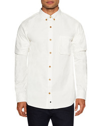Solid Extended Sleeve Button Down Sportshirt
