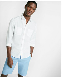 Express Solid Linen Blend Long Sleeve Shirt