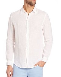 Armani Collezioni Solid Linen Button Down Shirt