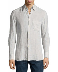 Stefano Ricci Solid Linen Long Sleeve Shirt