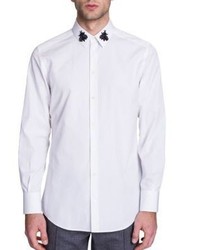 Dolce & Gabbana Solid Poplin Bee Crystal Collar Shirt