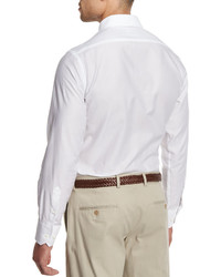 Neiman Marcus Solid Twill Long Sleeve Sport Shirt White
