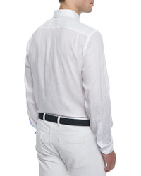 Ermenegildo Zegna Solid Woven Linen Sport Shirt White