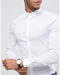 Asos Super Skinny Shirt In White With Button Down Collar