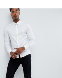 ASOS DESIGN Tall Skinny Twill Shirt With Collar Bar In White