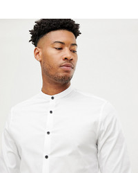 ASOS DESIGN Tall Slim Shirt With Grandad Collar Contrast Buttons