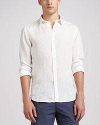 Theory Linen Long Sleeve Shirt White