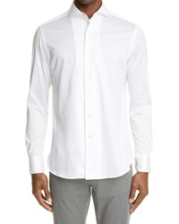 Canali Trim Fit Jersey Button Up Shirt