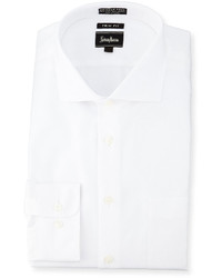 Neiman Marcus Trim Fit Non Iron Herringbone Dress Shirt White