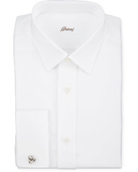 Brioni Twill French Cuff Trim Fit Shirt White