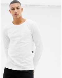 Tom Tailor 100% Cotton Long Sleeve Knitted Top In With Pocket In White
