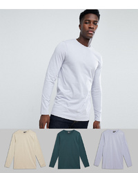 ASOS DESIGN 3 Pack Long Sleeve Longline Crew Neck T Shirt Save