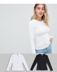 Asos Petite Asos Design Petite Ultimate Top With Long Sleeve And Crew Neck 2 Pack Save