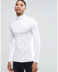 Asos Brand Extreme Muscle Long Sleeve T Shirt With Roll Neck In White