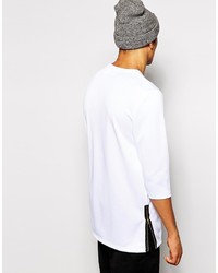 Asos Brand Longline Long Sleeve T Shirt With Side Zips In Poly Fabric