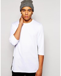 Asos Brand Longline Long Sleeve T Shirt With Side Zips In Poly Fabric