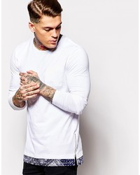 Asos Brand Longline Long Sleeve T Shirt With Woven Bandana Extended Hem And Side Zips