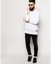 Asos Brand Longline Skater Long Sleeve T Shirt With Zip Off Hem
