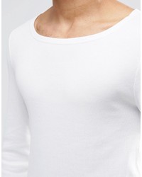 Asos Brand Rib Extreme Muscle Long Sleeve T Shirt With Boat Neck In Off White