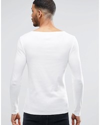 Asos Brand Rib Extreme Muscle Long Sleeve T Shirt With Boat Neck In Off White
