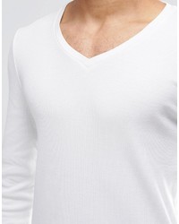 Asos Brand Rib Extreme Muscle Long Sleeve T Shirt With V Neck