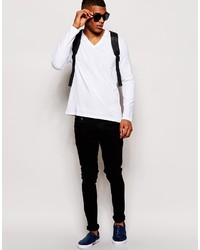 Asos Brand Skater Long Sleeve T Shirt With V Neck
