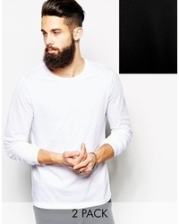 Asos Brand Slim Fit Long Sleeve T Shirt With Crew Neck 2 Pack Save 19%