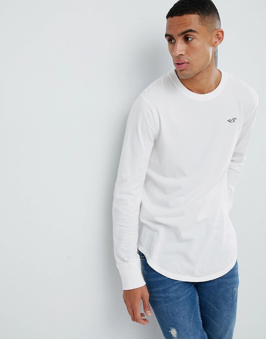 Hollister Solid Curved Hem T-shirt Seagull Logo Slim Fit in White for Men