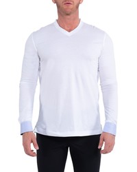 Maceoo Edison Solidrepeating Long Sleeve V Neck T Shirt In White At Nordstrom