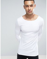 Asos Extreme Muscle Fit Long Sleeve T Shirt With Boat Neck In White