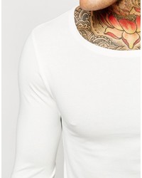 Asos Extreme Muscle Long Sleeve T Shirt With Boat Neck In Off White