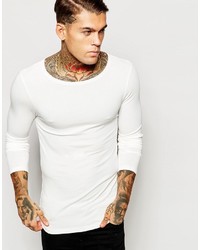 Asos Extreme Muscle Long Sleeve T Shirt With Boat Neck In Off White